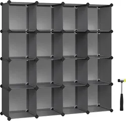SONGMICS 16 Cube Shelving System, Полиця для взуття, Cube Shelf DIY, Stackable, Plug-in Shelf, зроблена з PP матеріалу, Шафа,