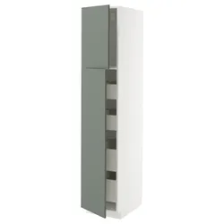 IKEA METOD / MAXIMERA(695.653.60) висока шафа з 2 дверцятами/4 ящиками, білий/Nickebo матовий сіро-зелений