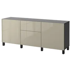 IKEA BESTÅ(091.955.88) поєднання з ящиками, чорно-коричневий / Selsviken / Stubbarp глянцевий бежевий