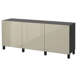 IKEA BESTÅ(791.398.48) поєднання з дверима, чорно-коричневий / Selsviken / Stubbarp глянцевий бежевий