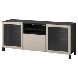 IKEA BESTÅ(294.204.73) Тумба під телевізор з ящиками, чорно-коричневий Sindvik / Lappviken / Stubbarp світло-сірий / бежевий