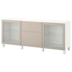 IKEA BESTÅ(594.402.81) поєднання з ящиками, біле Lappviken / Stubbarp / світло-сіро-бежеве прозоре скло