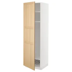 IKEA METOD(395.094.17) висока шафа, полиці/дротяний кошик, білий/Дуб Форсбака