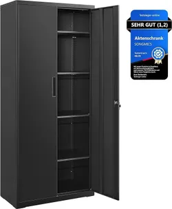 SONGMICS 5-полична гаражна шафа з 2 дверима, офісна шафа, 40 x 80 x 180 см, 1 замок, регульовані полиці, металева шафа, матовий