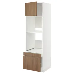 IKEA METOD / MAXIMERA(795.197.54) висока духова шафа/для духовки з дверцятами/2 ящики, білий/Тісторп імітація коричневого горіха