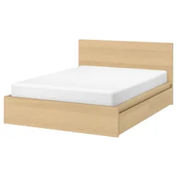 IKEA MALM(591.766.10) Каркас ліжка з 2 ящиками для зберігання, дубовий шпон білого кольору / Leirsund