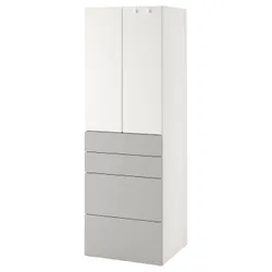 IKEA SMÅSTAD / PLATSA (794.309.12) гардероб, білий сірий / з 4 ящиками