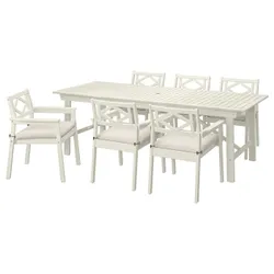 IKEA BONDHOLMEN(095.511.82) стіл + 6 стільців із підлокітниками, на відкритому повітрі, білий/бежевий/Фресон/Дувхольмен бежевий