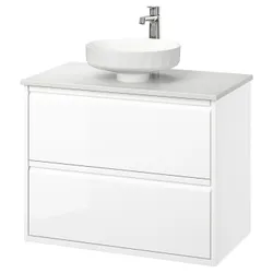 IKEA ÄNGSJÖN / LERSJÖN(195.712.88) Шафи для вимивання ящиками/миттям/акумулятором, білий/білий блиск імітаційний мармур
