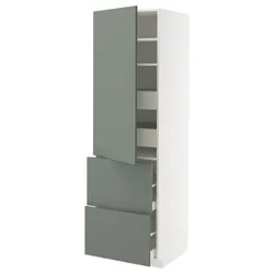 IKEA METOD / MAXIMERA(495.662.90) висока шафа з полицею/4 ящики/двері/2 фасади, білий/Nickebo матовий сіро-зелений