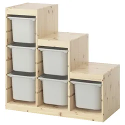 IKEA TROFAST(595.736.00) Полиця з контейнерами, легка сосна, пофарбована білою/сірою