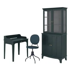 IKEA LOMMARP/BJÖRKBERGET(594.365.47) комбінація стіл/шафа, і синьо-зелене обертове крісло