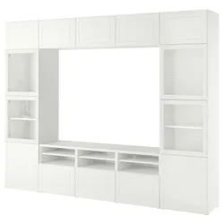 IKEA BESTÅ (294.112.42) комбінація для телевізора / скляні двері, білий Смевікен / Оствік біле прозоре скло
