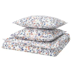 IKEA BRUDKRUSBÄR(006.147.30) ковдра та 2 подушки, Білий -забарвлений білий/квітковий малюнок