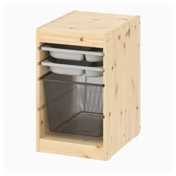 IKEA TROFAST(695.332.70) полиця з контейнером/підносами, світла сосна, морилка біло-сіра/темно-сіра