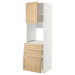 IKEA METOD / MAXIMERA(895.095.42) висока духова шафа/дверцята/3 ящики, білий/Дуб Форсбака