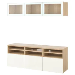 IKEA BESTÅ(994.887.99) Комбінація телевізор/скляні двері, ефект білого мореного дуба/глянцеве біле прозоре скло Selsviken