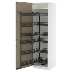 IKEA METOD(795.766.07) Високий шафа з висувною коморою, білий/Voxtorp Gloss Dark -brown