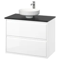 IKEA ÄNGSJÖN / LERSJÖN(395.712.87) Шафи для вимивання ящиками/миттям/акумулятором, білий/чорний блиск імітаційний мармур