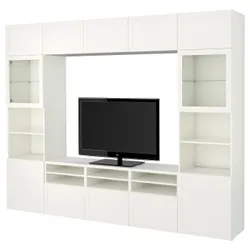 IKEA BESTÅ(494.112.41) комбінація для телевізора / скляні двері, біле / Hanviken біле прозоре скло