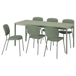 IKEA VIHALS / VIHALS(295.899.66) Стіл та 6 стільців, Зелений/зелений клитбі сірий -green