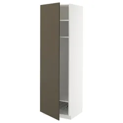 IKEA METOD(395.584.55) висока шафа, полиці/дротяний кошик, білий/Хавсторп коричнево-бежевий