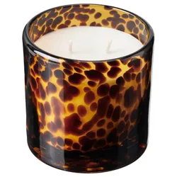 IKEA KRONSÅNGARE(806.092.92) Ароматична свічка в склі, 2 гноти, Персиковий/коричневий у крапки