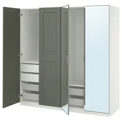 IKEA PAX / KAMMARTORP/GRIMO(295.784.92) Комбінація гардеробу, біле/сірі -зелене дзеркало