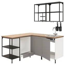 IKEA ENHET (293.379.78) кутова кухня, антрацит / сіра рама
