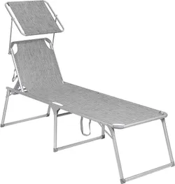 SONGMICS Шезлонг, великий шезлонг, 65 х 200 х 48 см, вантажопідйомність 150 кг, зі спинкою для лежання, козирок від сонця,