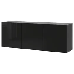 IKEA BESTÅ(294.124.68) комбінування навісних шаф, чорно-коричневий / Selsviken глянсовий / чорний
