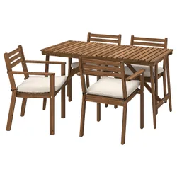 IKEA ASKHOLMEN(495.302.96) стіл + 4 стільці з підлокітниками, на відкритому повітрі, темно-коричневий/Фресон/Дувхольмен бежевий
