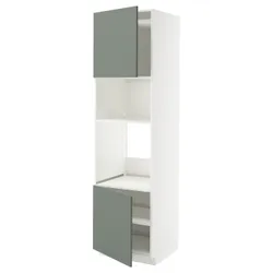 IKEA METOD(395.660.59) висока шафа для духовки/мікрохвильовки, 2 дверцята/полиці, білий/Nickebo матовий сіро-зелений