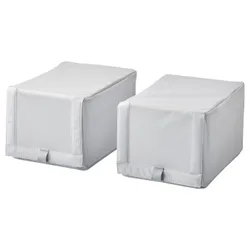 IKEA HEMMAFIXARE (405.039.14) Коробка для взуття, смугаста тканина / біла / сіра