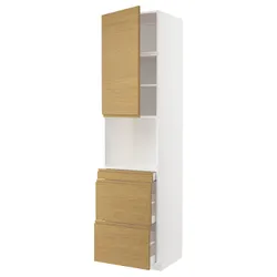 IKEA METOD / MAXIMERA(195.381.14) Шафа НВЧ комбінована з дверцятами/3 ящики, білий/імітація Воксторпа дуб