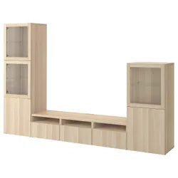 IKEA BESTÅ (393.308.01) комбінація для телевізора / скляні двері, ефект білого дуба / Lappviken прозоре скло з ефектом білого дуба