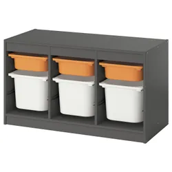 IKEA TROFAST(795.749.48) Полиця з контейнерами, сірий світло -помаранчевий/білий