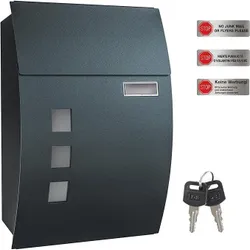 SONGMICS GMB030G02 Скринька поштова, настінна, на замок, з віконцем, табличка, з ключами, легко встановлюється, антрацит