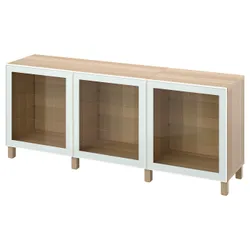 IKEA BESTÅ(394.888.15) поєднання з дверима, ефект білого мореного дуба/Glassvik/Stubbarp біле прозоре скло