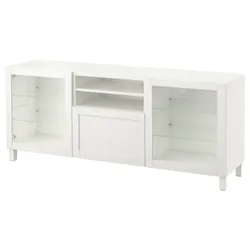 IKEA BESTÅ (291.940.93) Тумба під телевізор з ящиками, біле / Hanviken / Stubbarp біле прозоре скло