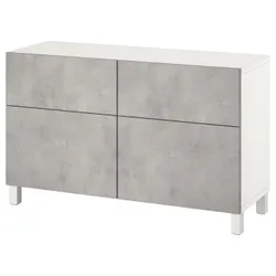 IKEA BESTÅ (894.402.27) поєднання полиці з дверцятами/шухлядами, білий Kallviken / Stubbarp / світло-сіра імітація бетону