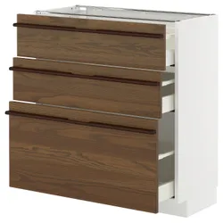 IKEA METOD / MAXIMERA(295.746.63) Шафа, що стоїть з 3 ящиками, Білий/Stensta темно -коричневий шпон