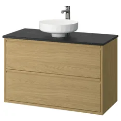 IKEA ÄNGSJÖN / LERSJÖN(695.712.95) Шафи для вимивання ящиками/миттям/акумулятором, іміту. дуб/чорний імітаційний мармур