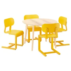 IKEA LISABO / LYCKAN(195.902.63) Стіл та 4 стільці, зола/жовтий шпон