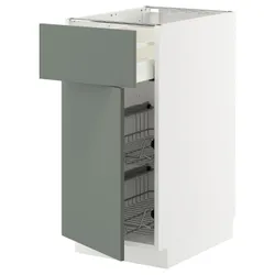 IKEA METOD / MAXIMERA(895.654.63) підлогова шафа/дверний кошик/ящик/двері, білий/Nickebo матовий сіро-зелений