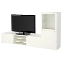 IKEA BESTÅ(293.294.12) комбінація для телевізора / скляні двері, біле / Lappviken біле прозоре скло