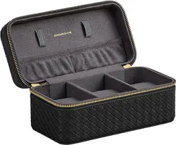 SONGMICS HOME Коробка для подорожей, футляр для 3 годинників, плетений ПУ, 10 х 20 х 9 см, чорний корпус, колекція RONNE