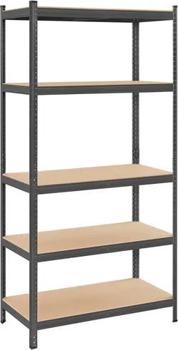 SONGMICS GLR050G01 Сталева полиця, 5 рівнів, для зберігання, безгвинтова збірка, для гаража, сараю, вантажопідйомність 600 кг, 50