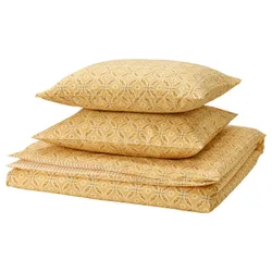 IKEA HAMNSENAP(206.140.79) ковдра та 2 подушки, жовтий/багатокольоровий