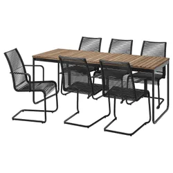 IKEA VÄSMAN / VÄSMAN(895.826.79) Таблиця+6 стільців з повітрям, зовні, Розширена світло -коричнева/чорна пляма